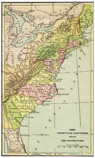13 Original Colonies map