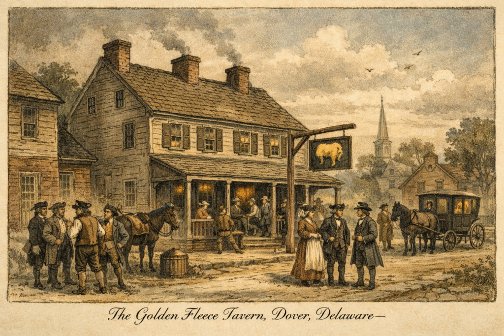 Historically inspired illustration of the Golden Fleece Tavern.